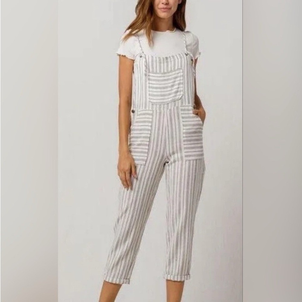 Patrons of Peace Womens Striped Cotton Overalls Cream Black Boho Jumpsuit S